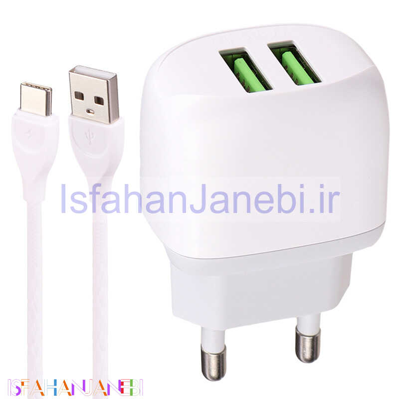 اصفهان جانبی-شارژر دیواری فست شارژ Ldnio A2219 2.4A 12W + کابل تایپ سی