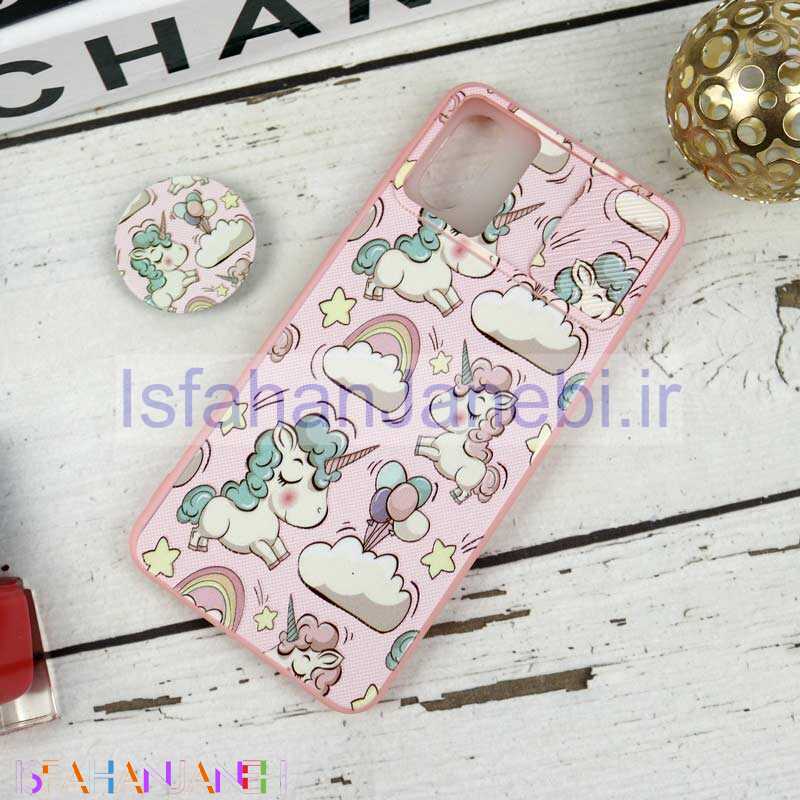 اصفهان جانبی-قاب طرحدار محافظ لنزدار کشویی + پاپ سوکت طرح یونیکورن سامسونگ A02 سری B
