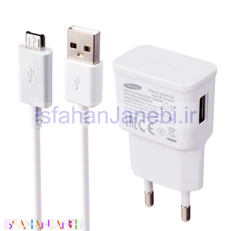 اصفهان جانبی-شارژر دیواری فست شارژ Samsung EP-TA20EWE 2A 10W + کابل میکرو یو اس بی