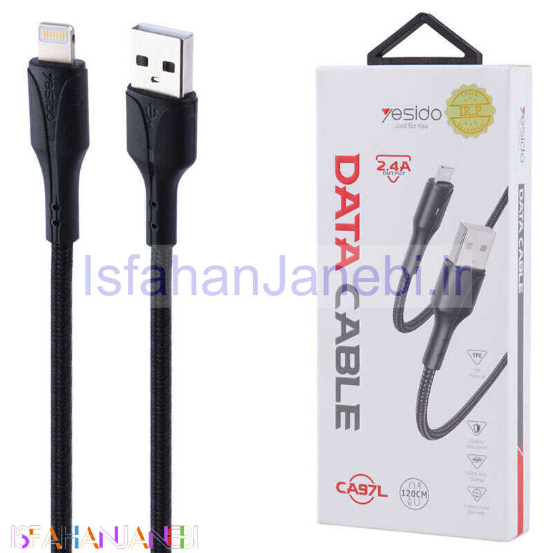 اصفهان جانبی-کابل آیفونی فست شارژ Yesido CA97L 2.4A 1.2m