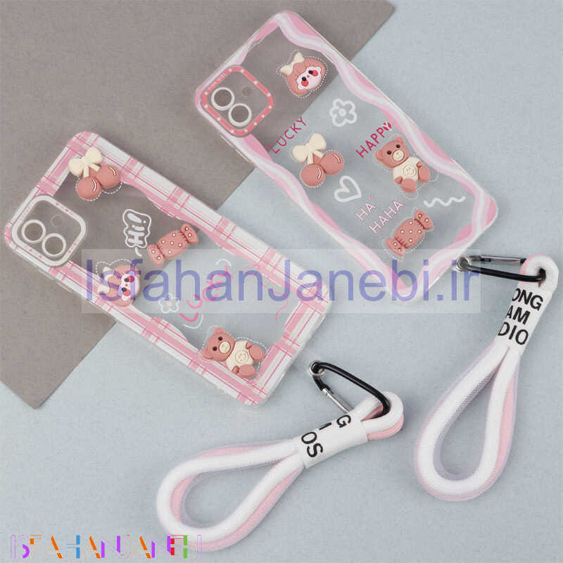 اصفهان جانبی-قاب ژله ای عروسک برجسته محافظ لنزدار + بند آویز لنیارد Samsung Galaxy A04