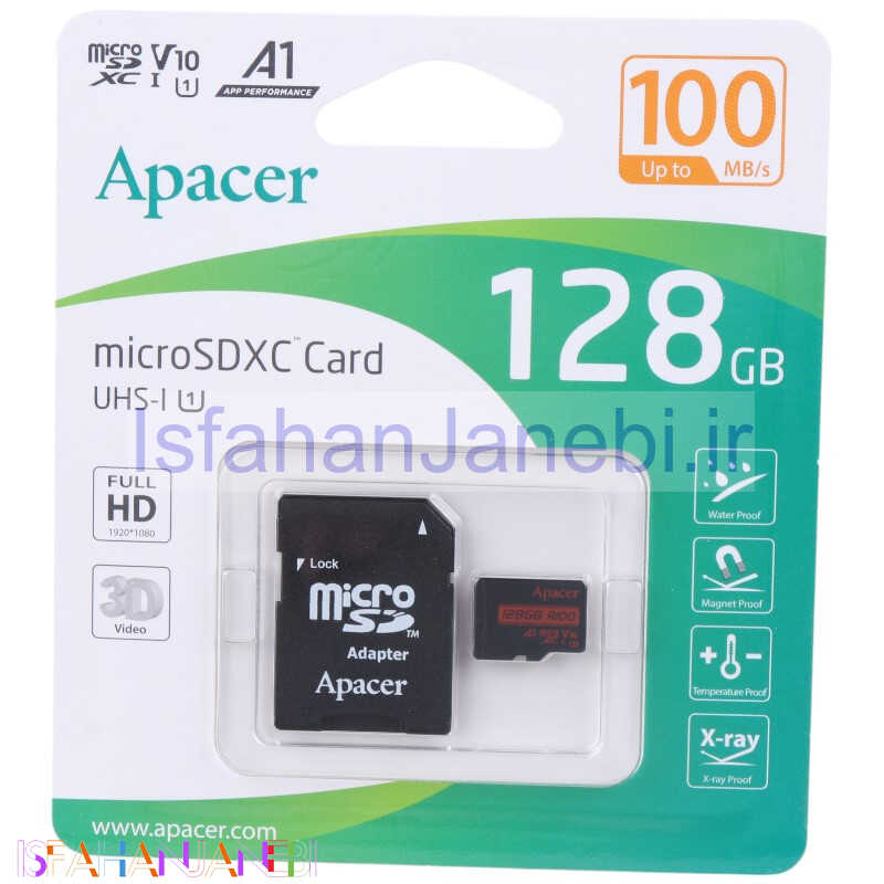 اصفهان جانبی-رم میکرو 128 گیگ اپیسر Apacer Rioo A1 V10 U1 C10 100MB/s + خشاب