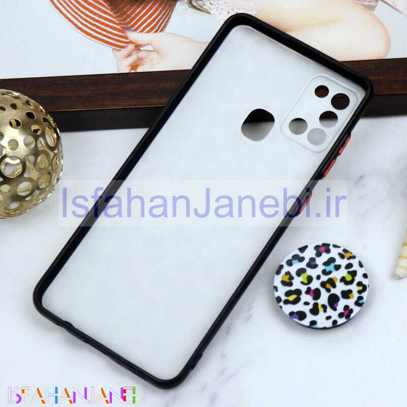 اصفهان جانبی-قاب PC محافظ لنز دار طرح پلنگی + پاپ سوکت Samsung Galaxy A21s