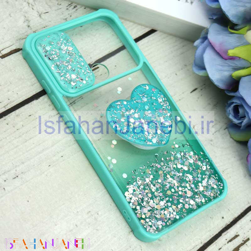 اصفهان جانبی-قاب محافظ لنزدار کشویی اکلیلی شفاف + پاپ سوکت قلبی Xiaomi Redmi Note 8