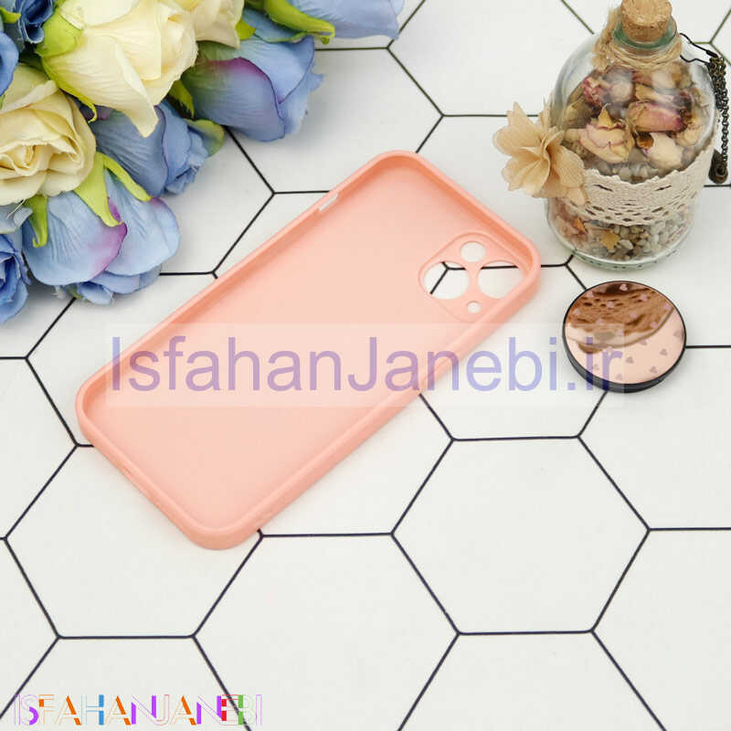 اصفهان جانبی-قاب محافظ لنزدار آینه ای + پاپ سوکت طرح قلب صورتی iPhone 13