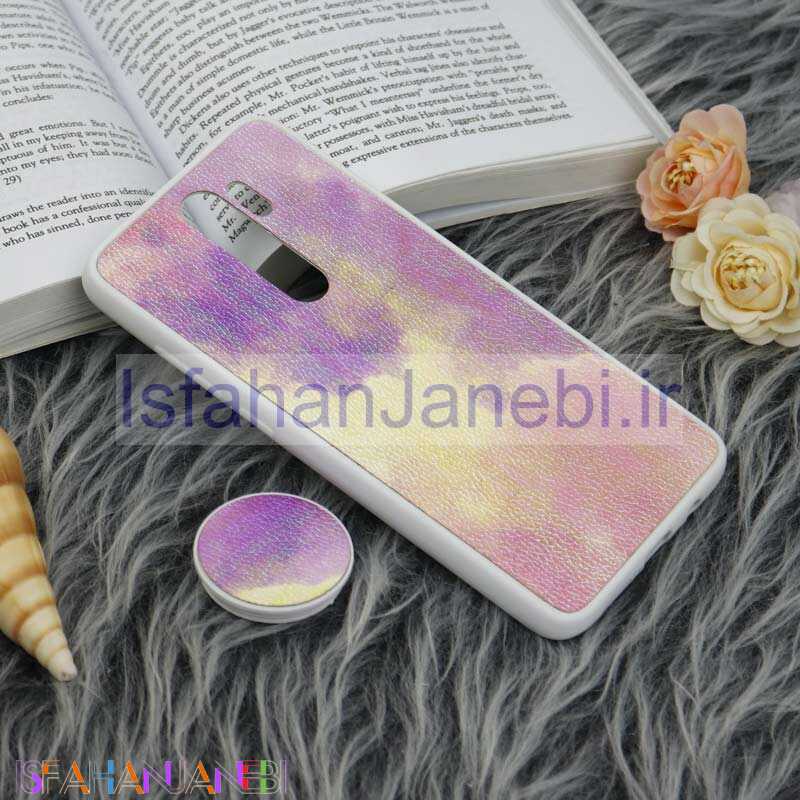 اصفهان جانبی-قاب چرمی هولوگرامی پاپ سوکت دار Xiaomi Redmi Note 8 Pro سفید