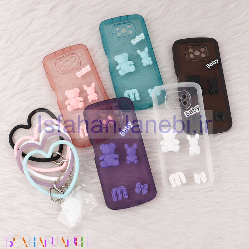 اصفهان جانبی-قاب برجسته عروسکی محافظ لنزدار + آویز قلبی Xiaomi Poco X3 / X3 pro