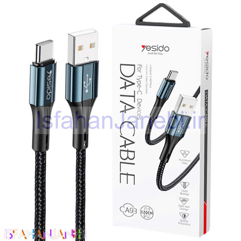 اصفهان جانبی-کابل تایپ سی فست شارژ Yesido CA93 2.4A VOOC QC PD 1.2m