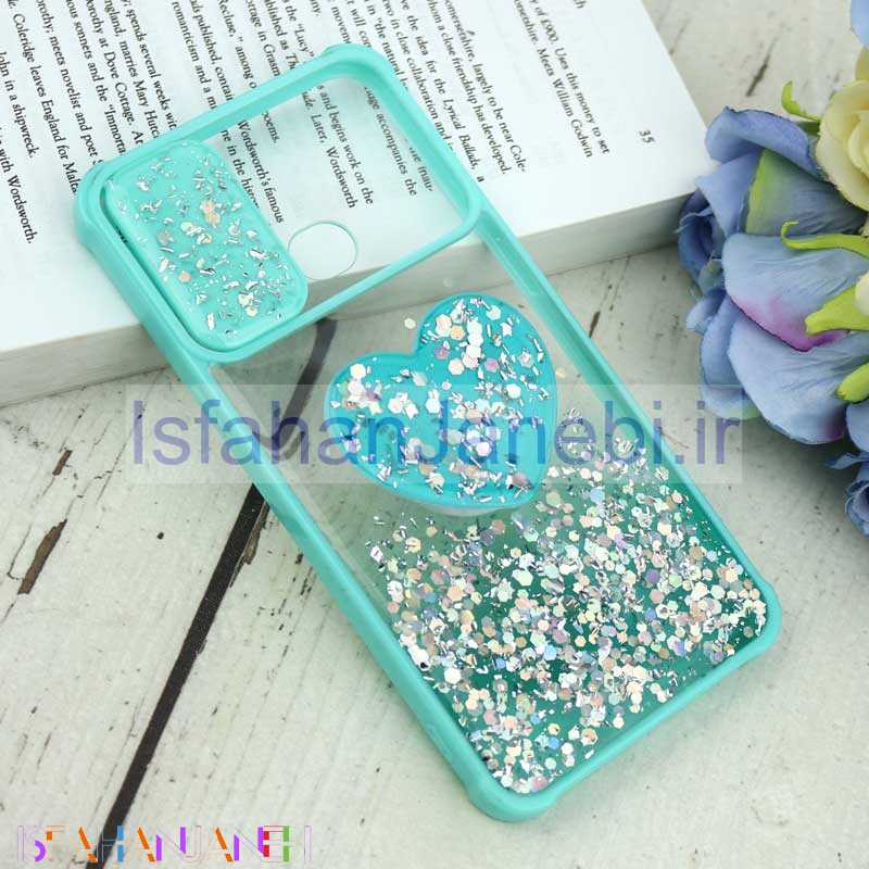 اصفهان جانبی-قاب محافظ لنزدار کشویی اکلیلی شفاف + پاپ سوکت قلبی Samsung Galaxy A10s