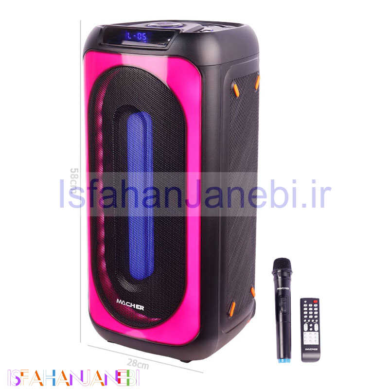اصفهان جانبی-اسپیکر چمدانی بلوتوثی رم و فلش خور Macher MR-1900 + میکروفون و ریموت کنترل