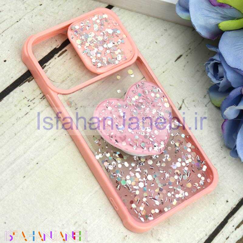 اصفهان جانبی-قاب محافظ لنزدار کشویی اکلیلی شفاف + پاپ سوکت قلبی آیفون iPhone 12 Mini