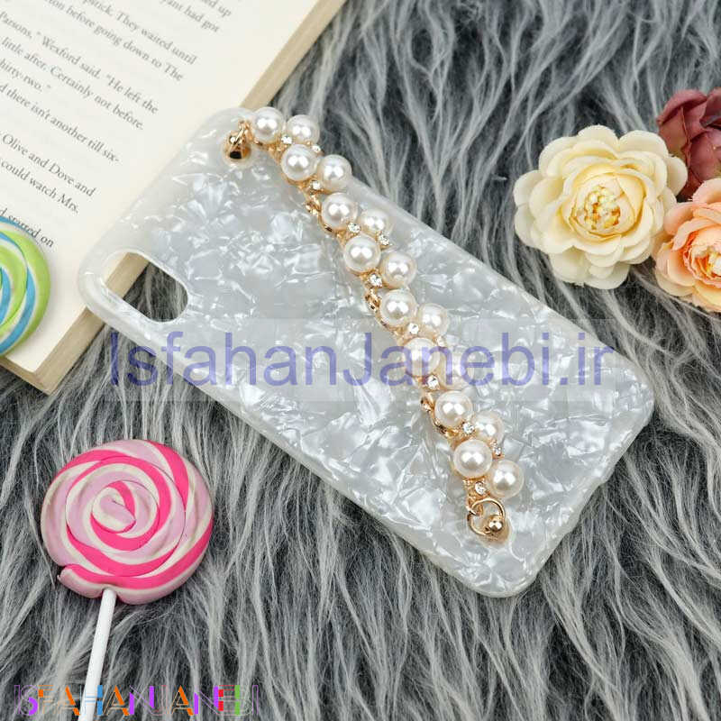 اصفهان جانبی-قاب ماربل هولدر دستی مرواریدی iPhone X/XS