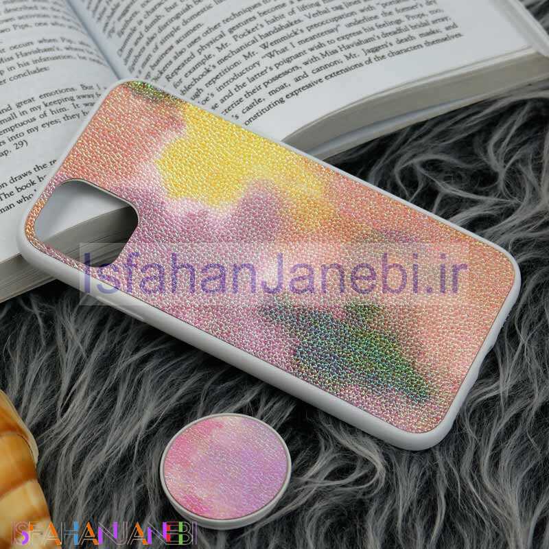 اصفهان جانبی-قاب چرمی هولوگرامی پاپ سوکت دار iPhone 11 سفید