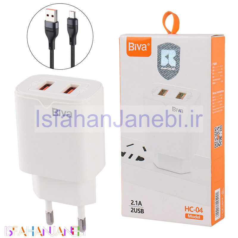 اصفهان جانبی-شارژر دیواری Biva HC-04 2Port 2.1A 10.5W + کابل میکرو یو اس بی