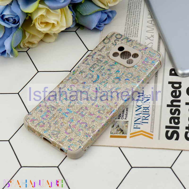 اصفهان جانبی-قاب شاینی سواروسکی محافظ لنزدار طرح لاتین Xiaomi Poco X3