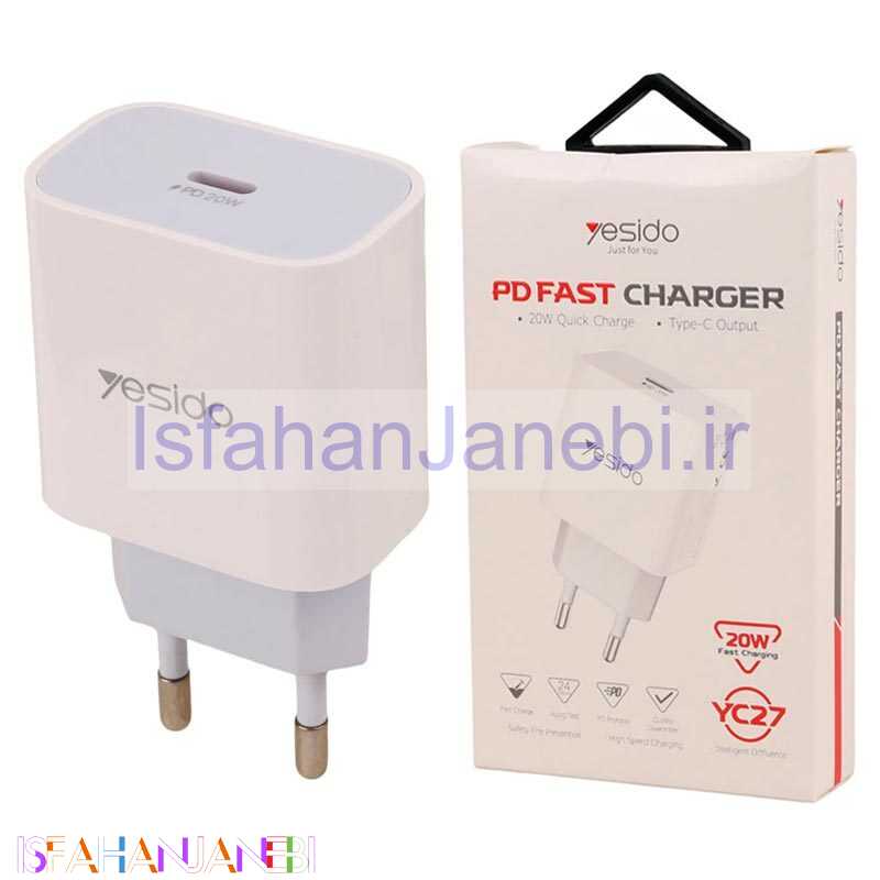 اصفهان جانبی-کلگی فست شارژ Yesido YC27 3A PD 20W Type-C