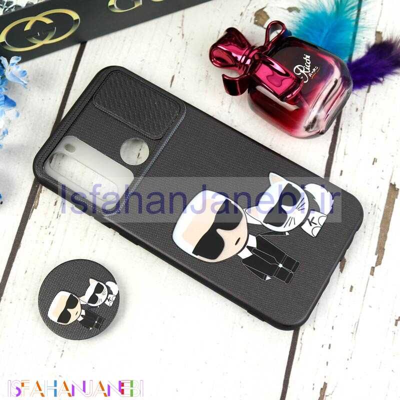 اصفهان جانبی-قاب طرحدار محافظ لنزدار کشویی + پاپ سوکت طرح Boss Cat شیائومی Redmi Note 8 سری C