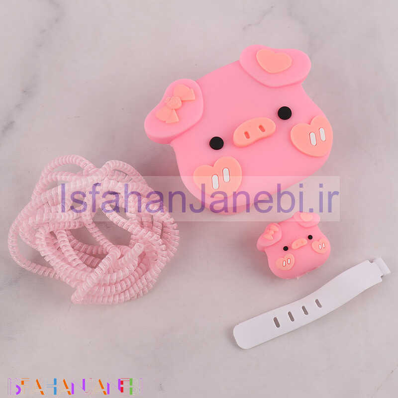 اصفهان جانبی-ست محافظ کابل و کلگی شارژر سیلیکونی آیفون طرح خوک