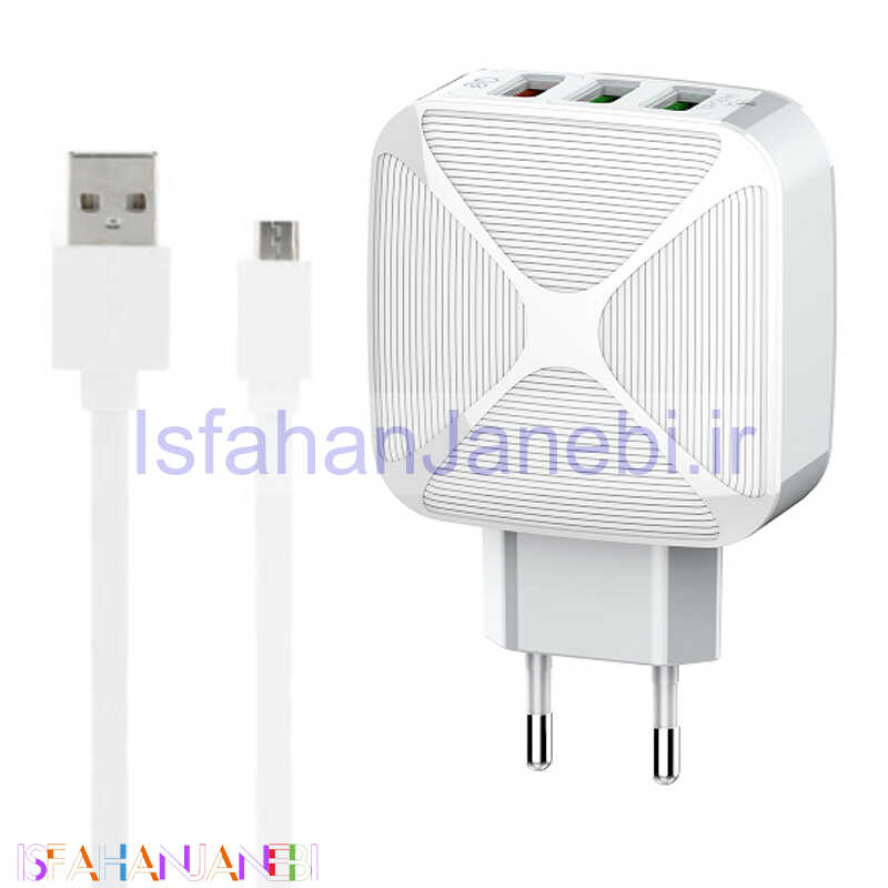 اصفهان جانبی-شارژر دیواری فست شارژ LDNIO A3310Q QC3 30W + کابل میکرو یو اس بی