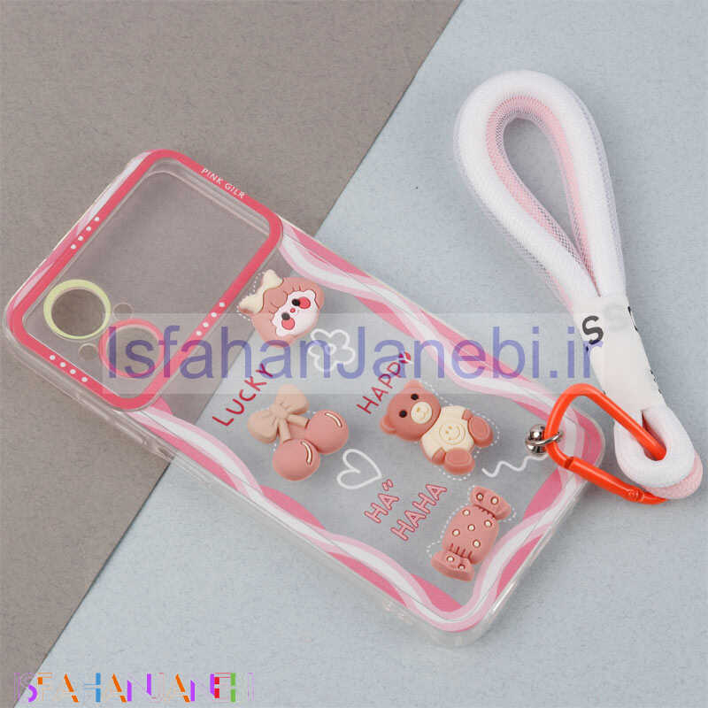 اصفهان جانبی-قاب ژله ای عروسک برجسته محافظ لنزدار + بند آویز لنیارد Xiaomi Poco M5 / M5 (India)