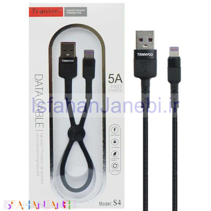 اصفهان جانبی-کابل کوتاه آیفونی فست شارژ Tranyoo S4 5A 30cm