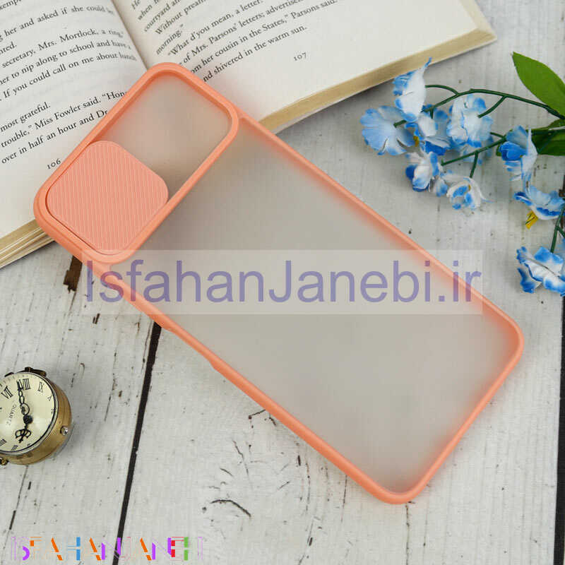 اصفهان جانبی-قاب PC مات محافظ لنز دار کشویی Samsung Galaxy A22 4G گلبهی