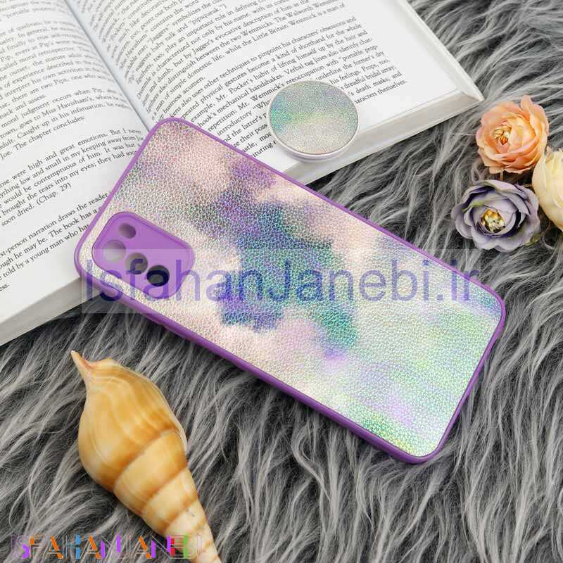 اصفهان جانبی-قاب چرمی هولوگرامی پاپ سوکت دار Xiaomi Poco M3 بنفش