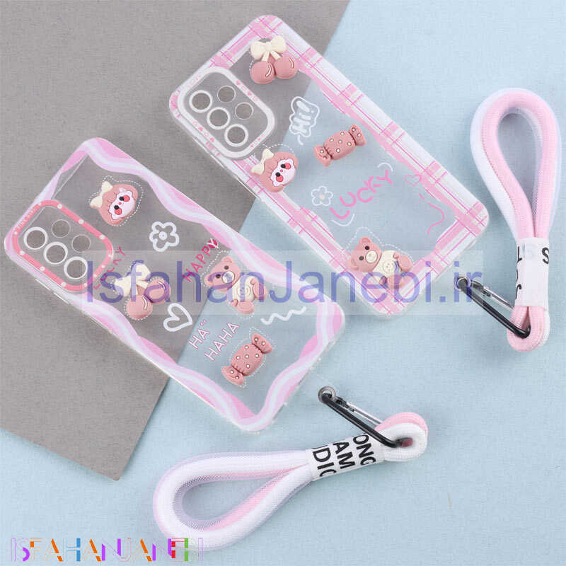 اصفهان جانبی-قاب ژله ای عروسک برجسته محافظ لنزدار + بند آویز لنیارد Samsung Galaxy A23 4G / A23 5G