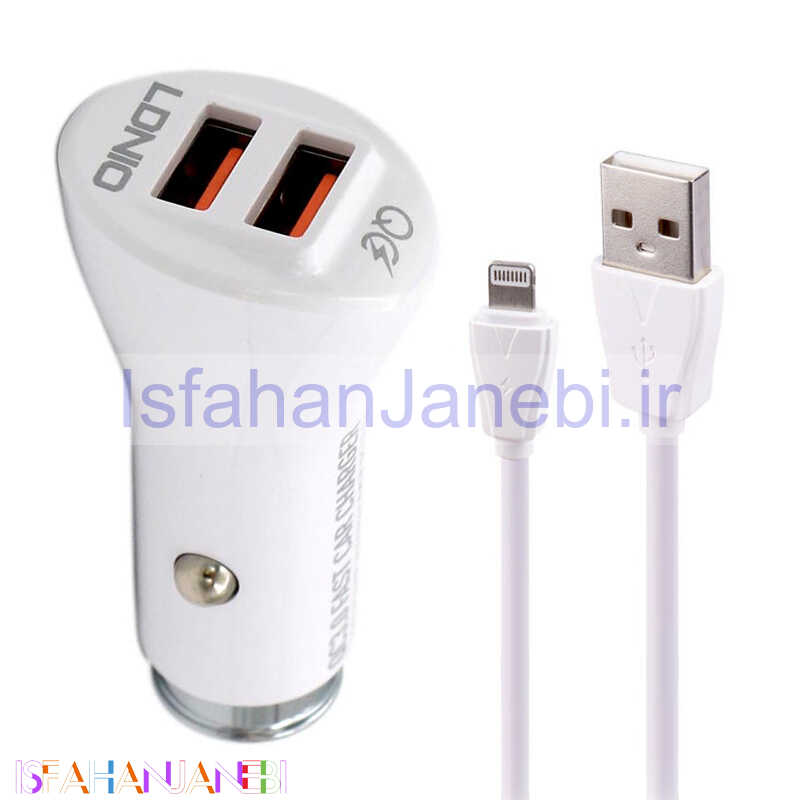 اصفهان جانبی-شارژر فندکی فست شارژ Ldnio C511Q 3A QC3.0 36W + کابل آیفونی