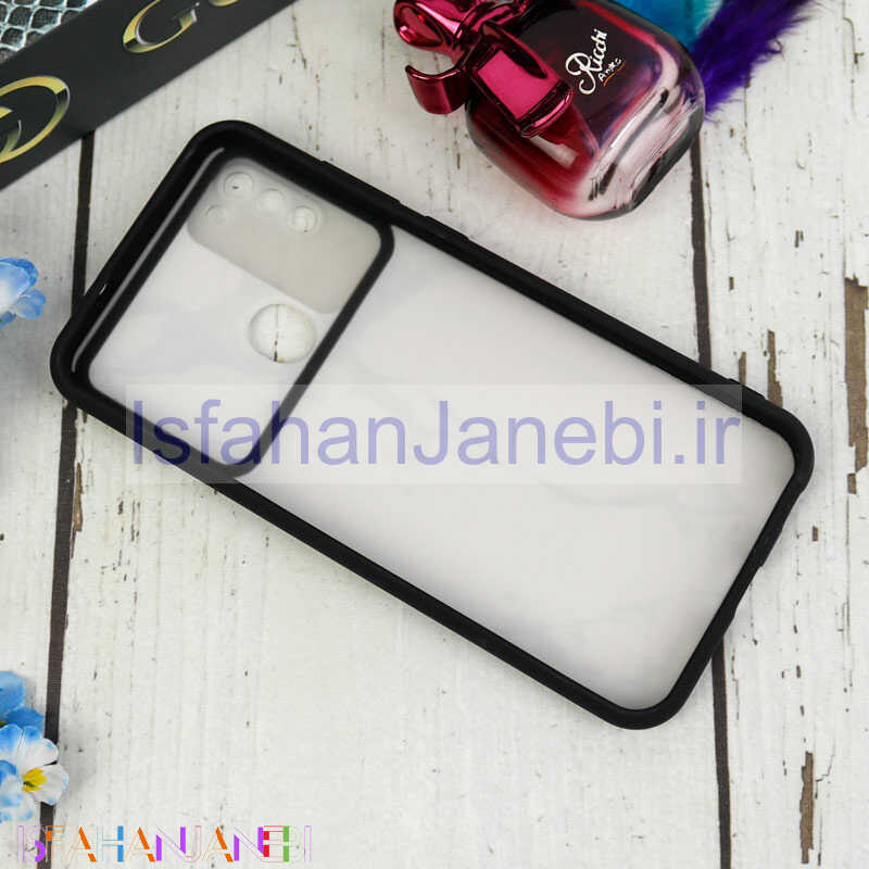 اصفهان جانبی-قاب طرحدار محافظ لنزدار کشویی + پاپ سوکت طرح سنگی سفید سامسونگ A11 سری C