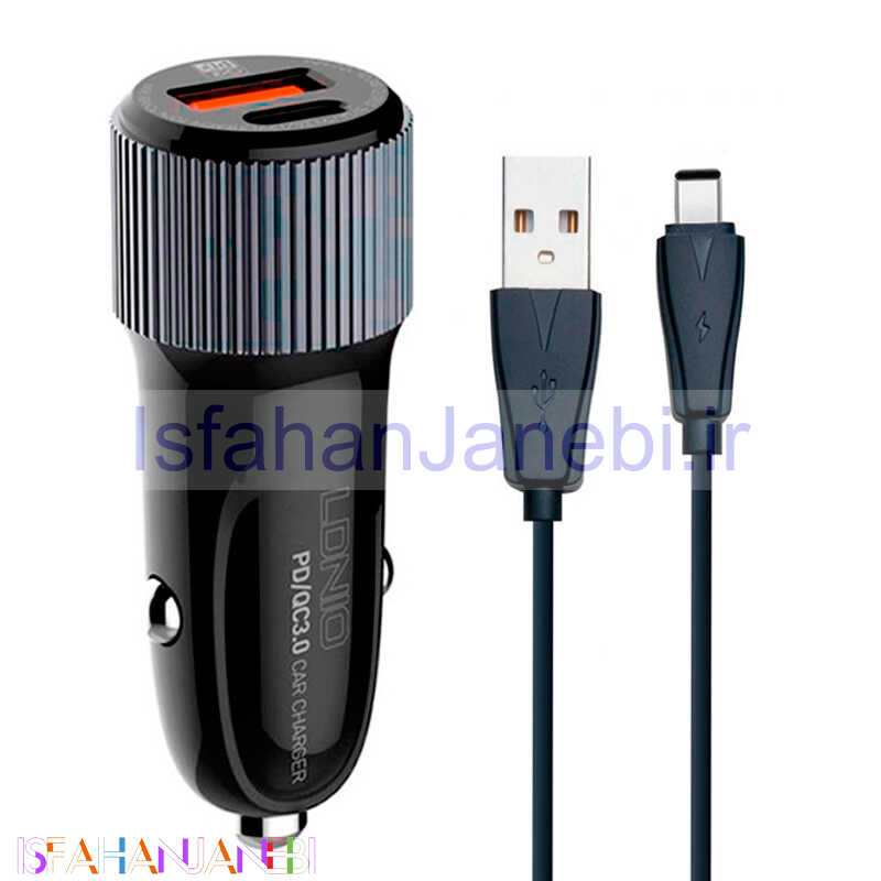 اصفهان جانبی-شارژر فندکی فست شارژ Ldnio C510Q 2.4A QC3.0 PD 38W + کابل تایپ سی