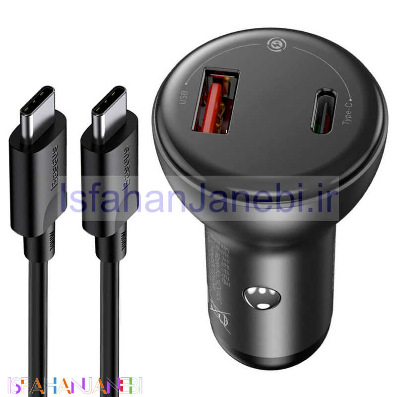اصفهان جانبی-شارژر فندکی فست شارژ Baseus Digital Display PPS TZCCBX-C0G 5A 45W + کابل تایپ سی