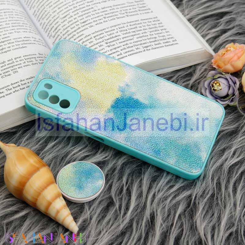 اصفهان جانبی-قاب چرمی هولوگرامی پاپ سوکت دار Xiaomi Poco M3 سبز آبی