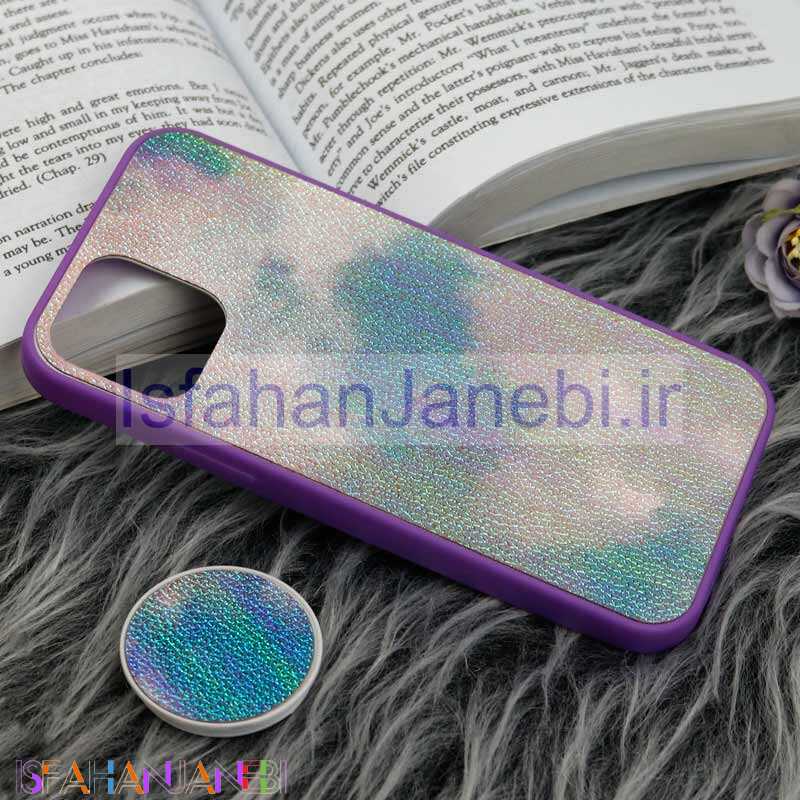 اصفهان جانبی-قاب چرمی هولوگرامی پاپ سوکت دار iPhone 11 Pro بنفش