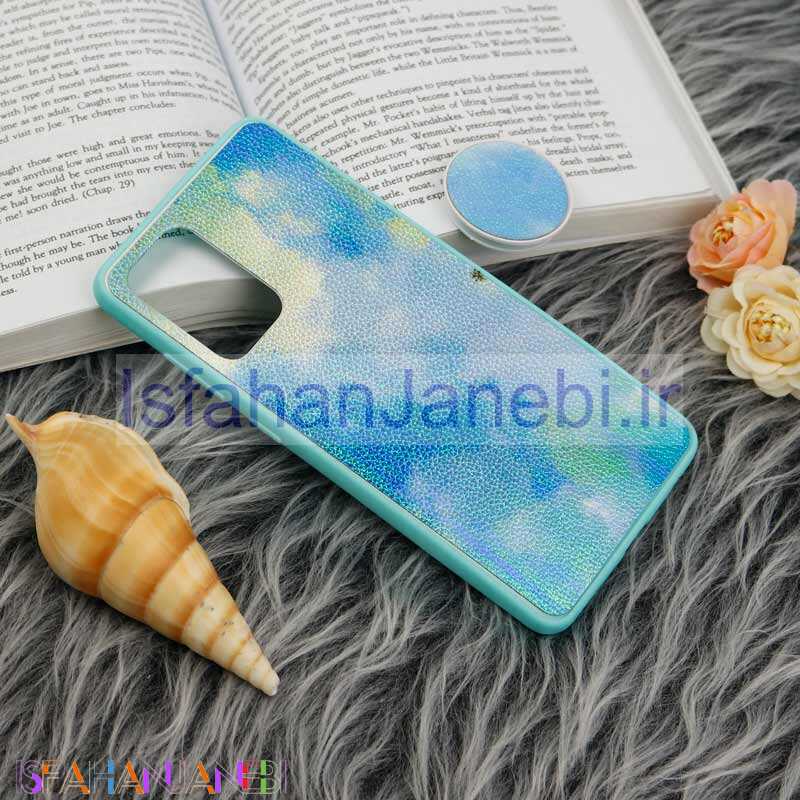 اصفهان جانبی-قاب چرمی هولوگرامی پاپ سوکت دار Samsung Galaxy A72 سبز آبی