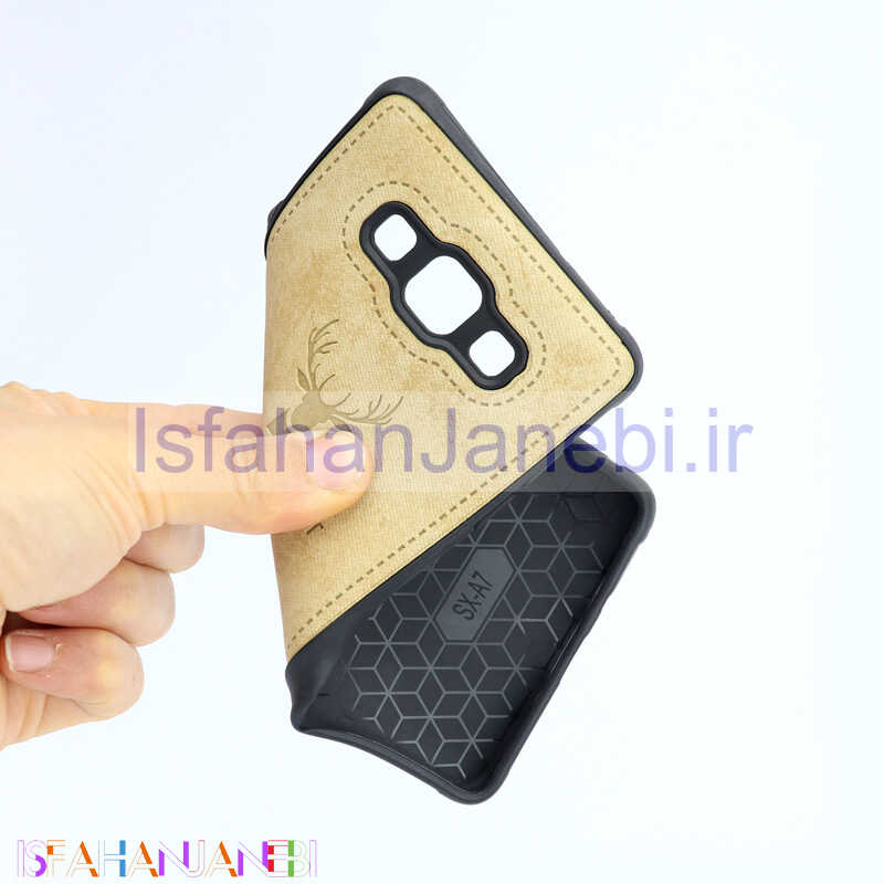 اصفهان جانبی-قاب چرمی طرح گوزن Samsung A7 خاکی