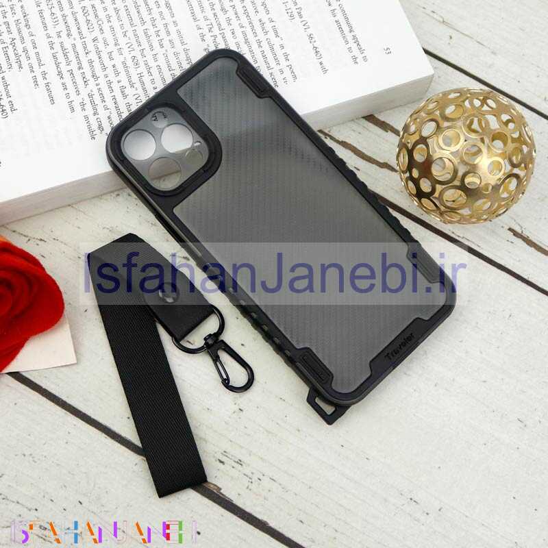 اصفهان جانبی-قاب PC Carbon محافظ لنز دار + بند آویز iPhone 12 Pro