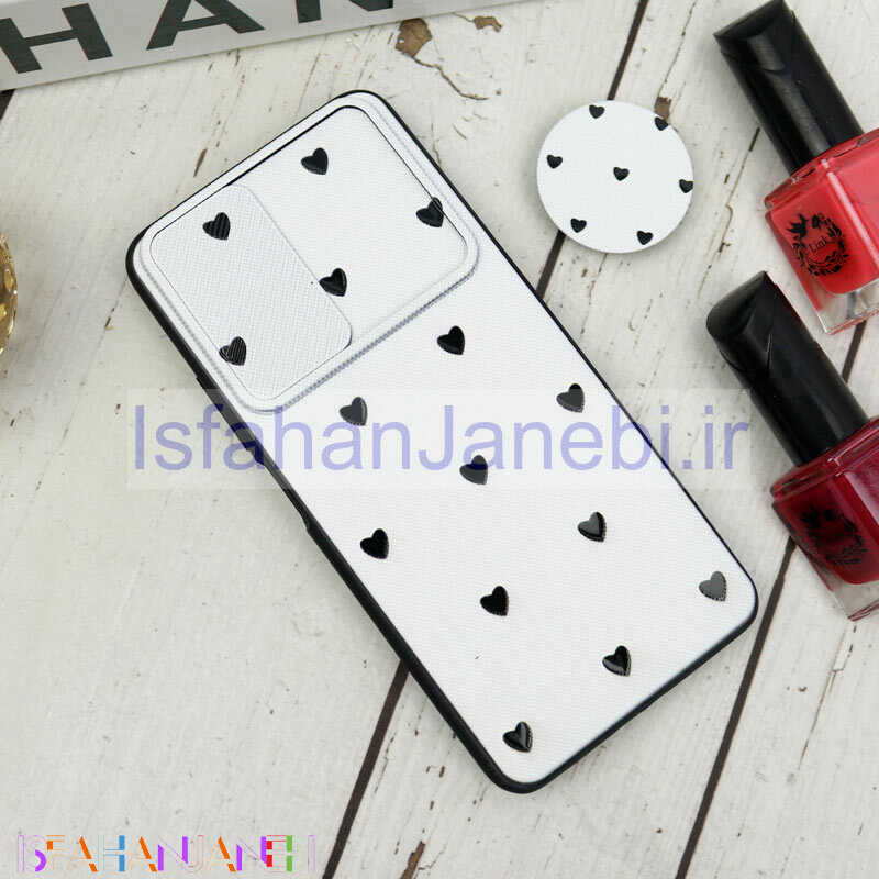اصفهان جانبی-قاب طرحدار محافظ لنزدار کشویی + پاپ سوکت طرح قلب مشکی شیائومی Poco F3 سری B