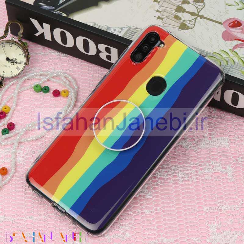 اصفهان جانبی-قاب سوپر IMD دور شفاف پاپ سوکت دار Samsung A11 رنگین کمانی