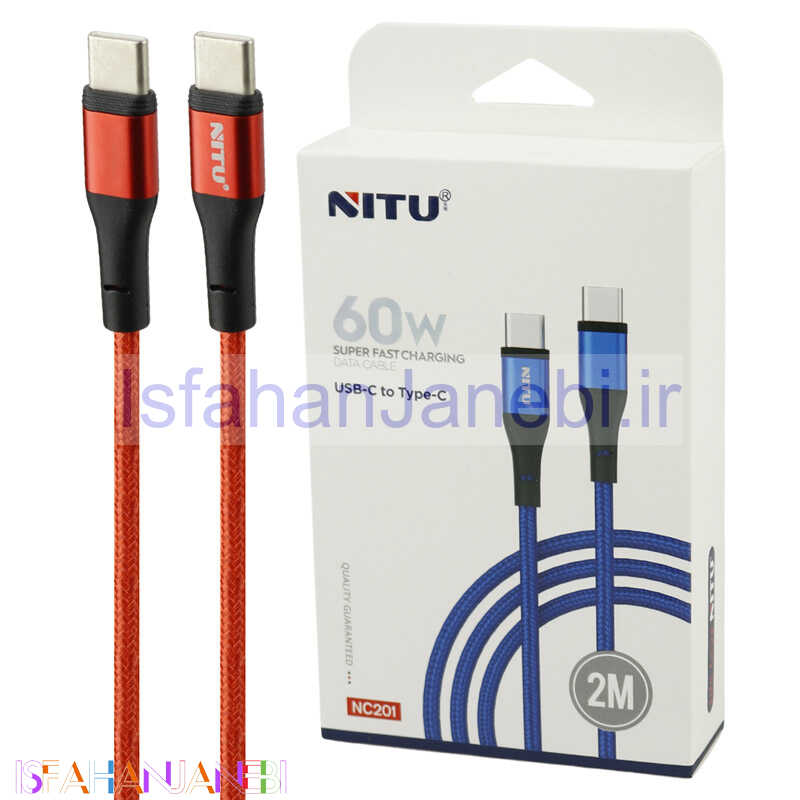اصفهان جانبی-کابل تبدیل فست شارژ Nitu NC201 Type-C to Type-C 60W 2m
