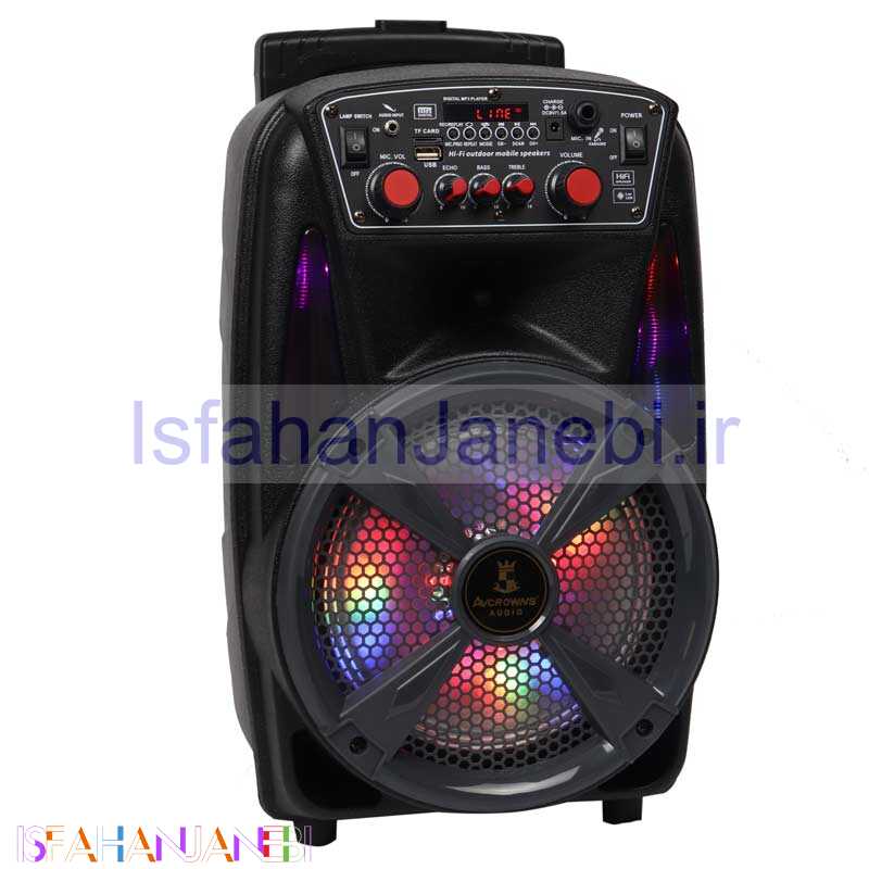 اصفهان جانبی-اسپیکر چمدانی بلوتوثی رم و فلش خور AVCROWNS CH-83W + میکروفن و ریموت کنترل