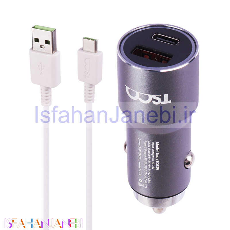 اصفهان جانبی-شارژر فندکی فست شارژ TSCO TCG39 3A QC3.0 PD 38W + کابل تایپ سی
