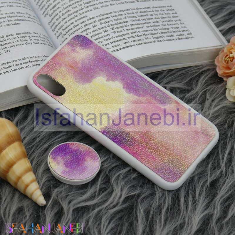 اصفهان جانبی-قاب چرمی هولوگرامی پاپ سوکت دار iPhone X سفید