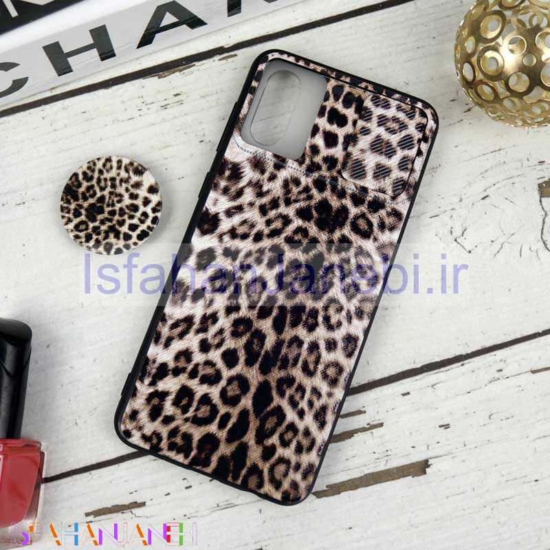 اصفهان جانبی-قاب طرحدار محافظ لنزدار کشویی + پاپ سوکت طرح پلنگی سامسونگ A02 سری B