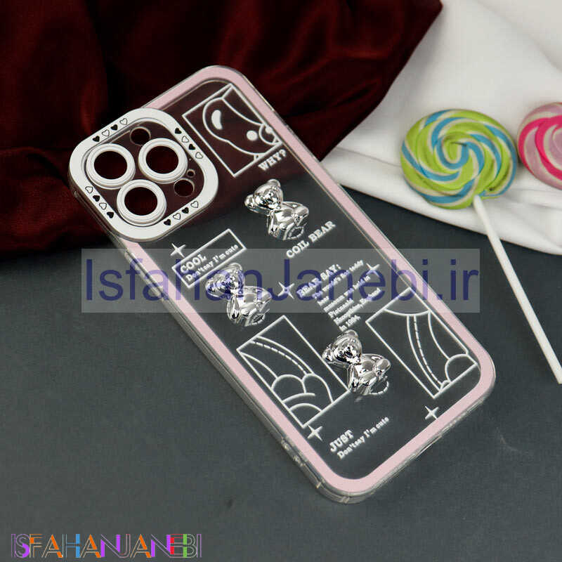اصفهان جانبی-قاب عروسکی خرس نقره ای محافظ لنزدار iPhone 13 Pro Max