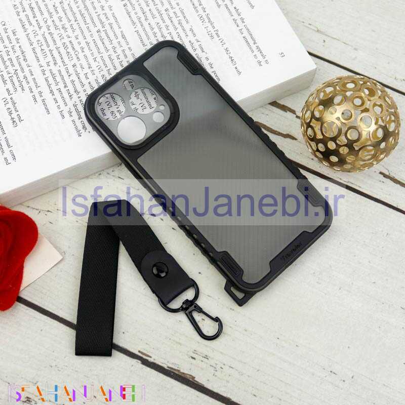 اصفهان جانبی-قاب PC Carbon محافظ لنز دار + بند آویز iPhone 13 Pro