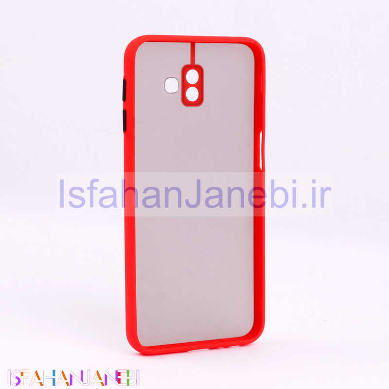 اصفهان جانبی-قاب PC مات محافظ لنز دار Samsung Galaxy J6 Plus قرمز