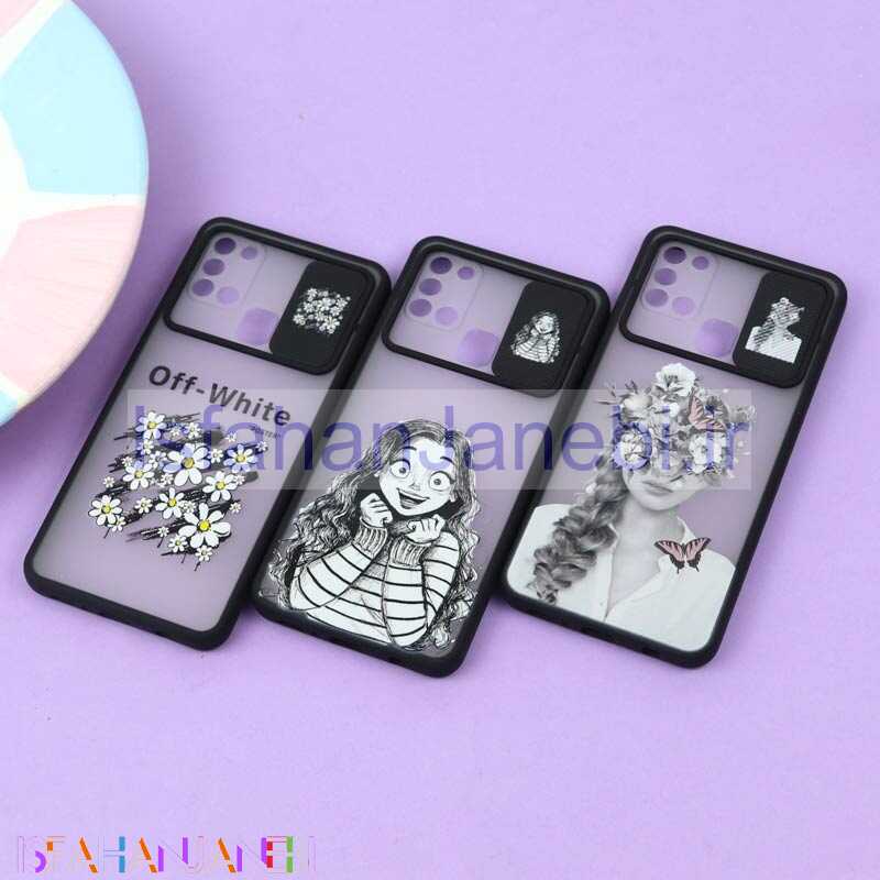 اصفهان جانبی-قاب محافظ لنز دار کشویی طرحدار مشکی Samsung A21s