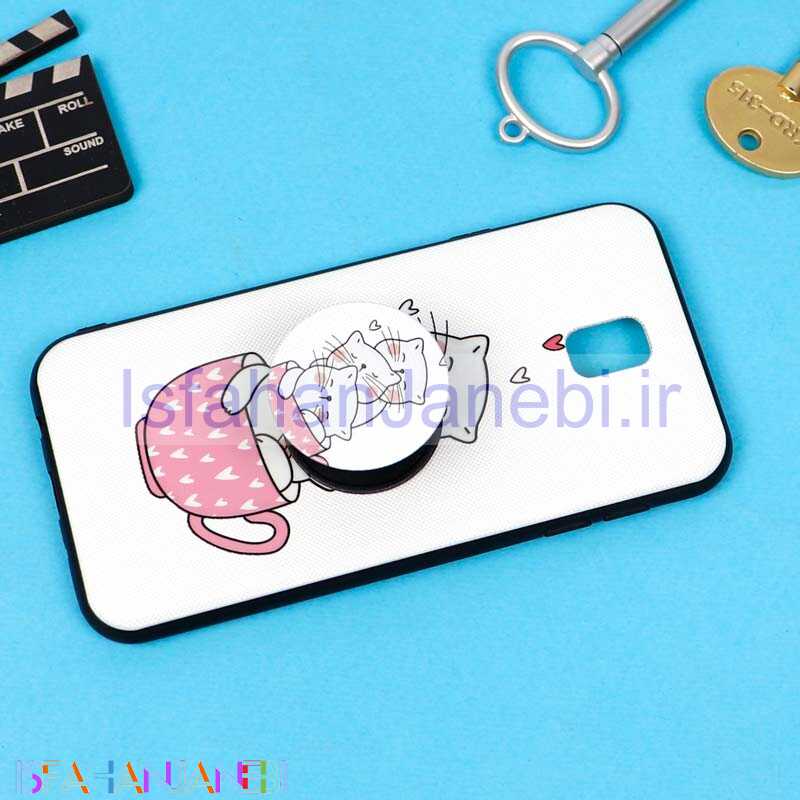 اصفهان جانبی-قاب فانتزی برجسته + پاپ سوکت طرح گربه سامسونگ J7 Pro سری D