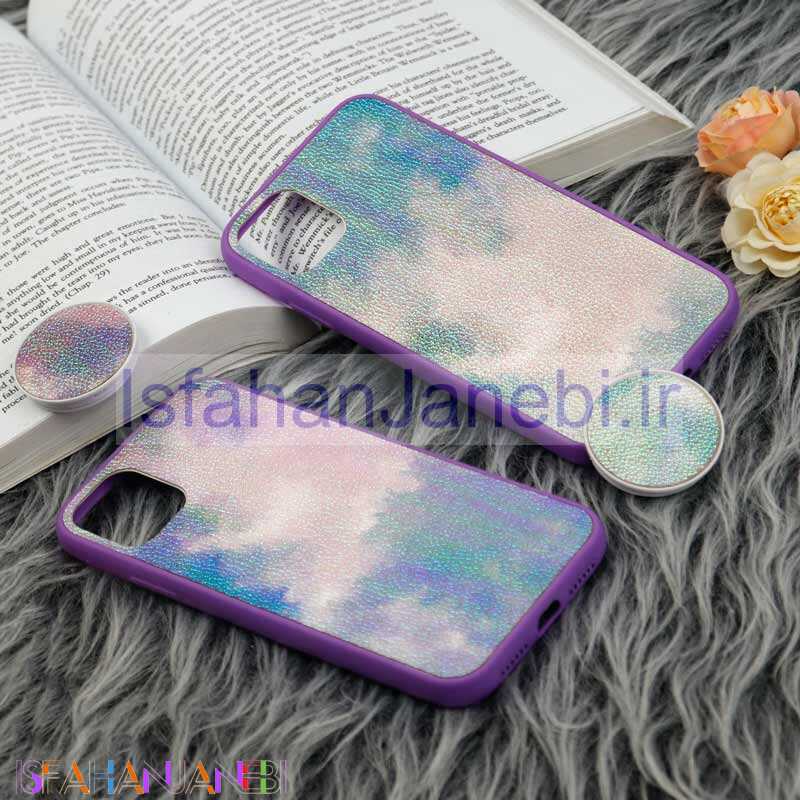 اصفهان جانبی-قاب چرمی هولوگرامی پاپ سوکت دار iPhone 11 بنفش